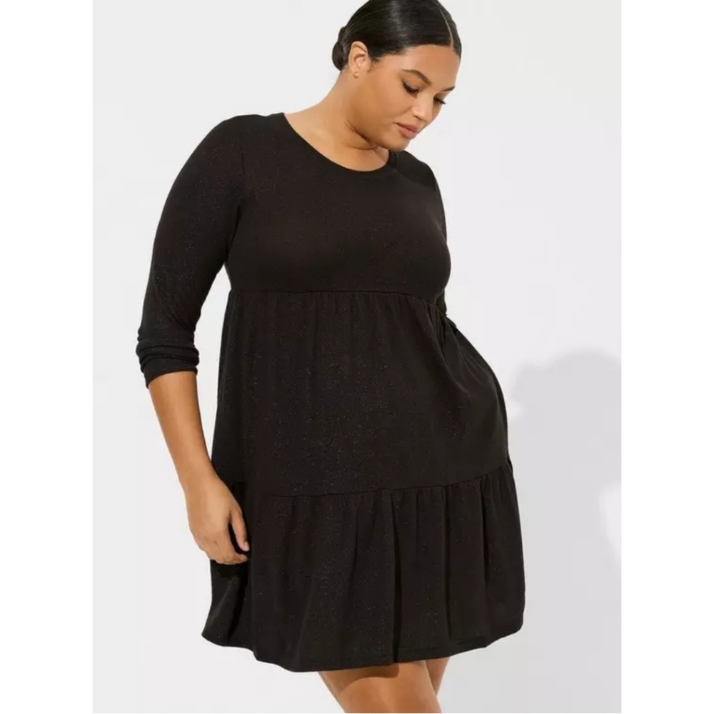 NEW Torrid Super Soft Black Sparkle Plush Long Sleeve Ruffle Lounge Dress Size 2